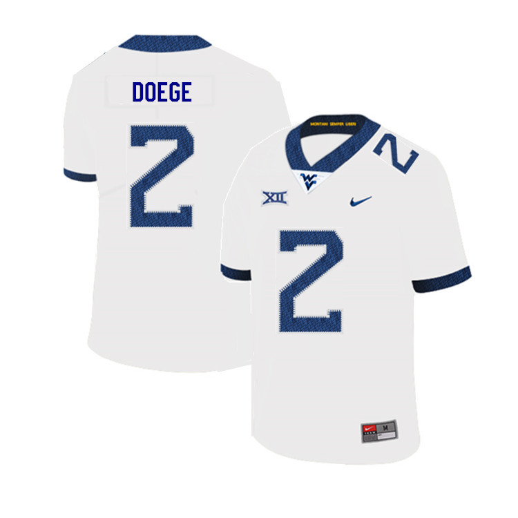 2019 Men #2 Jarret Doege West Virginia Mountaineers College Football Jerseys Sale-White - Click Image to Close